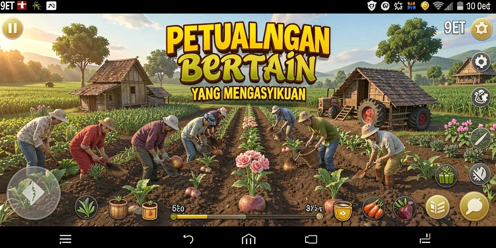 Tampilan gameplay <strong>9ET</strong> menunjukkan pengalaman bertani yang interaktif dan menyenangkan.