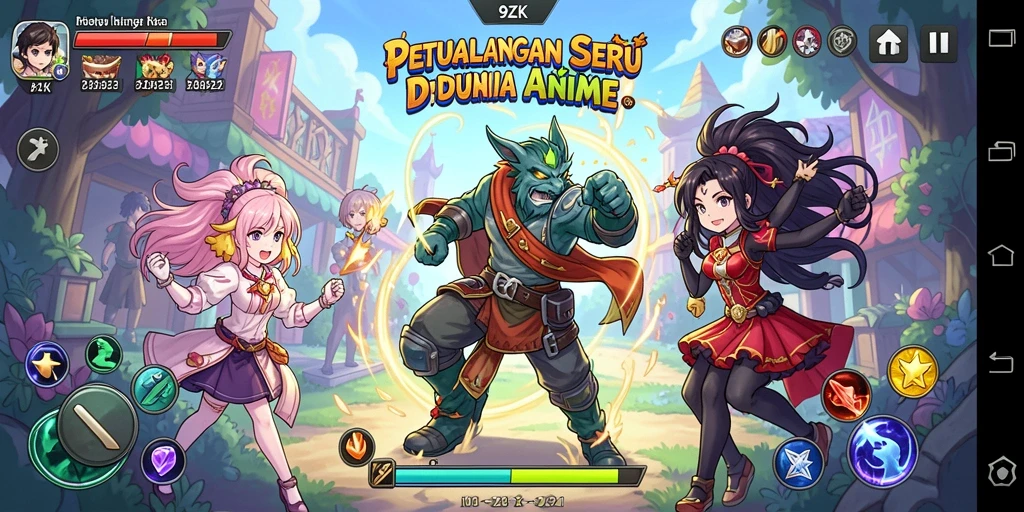Tampilan seru gameplay 9ZK dengan karakter Anime ikonik.