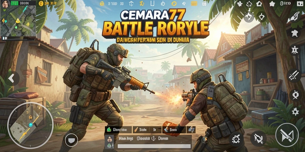 Gameplay CEMARA77 yang intens dan seru saat pertempuran Battle Royale.