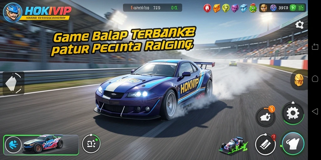 Screenshot gameplay HOKIVIP menampilkan aksi balapan yang seru dan mendebarkan.