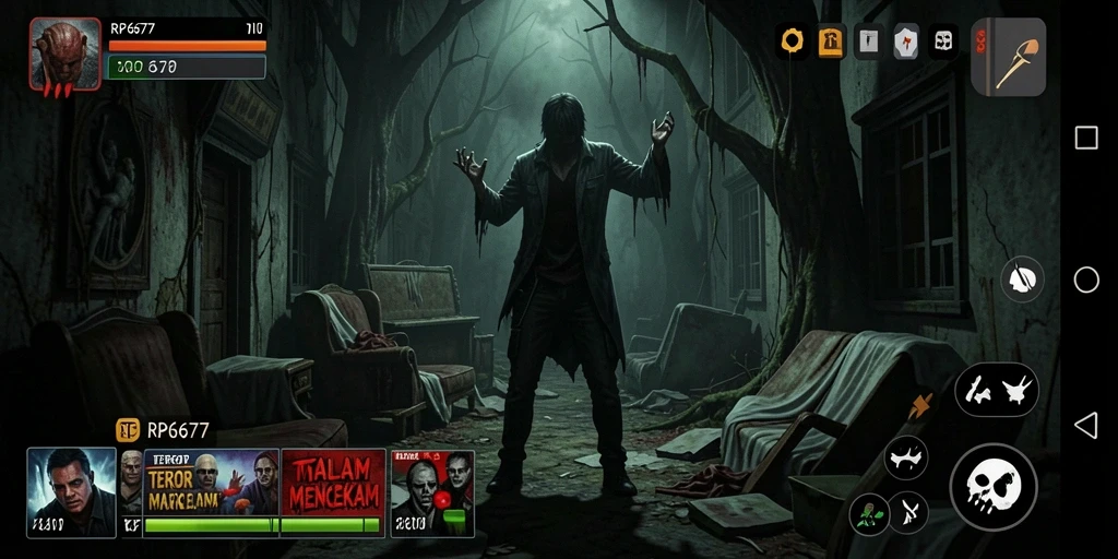 Screenshot utama RP6677 menampilkan suasana mencekam gameplay horor.