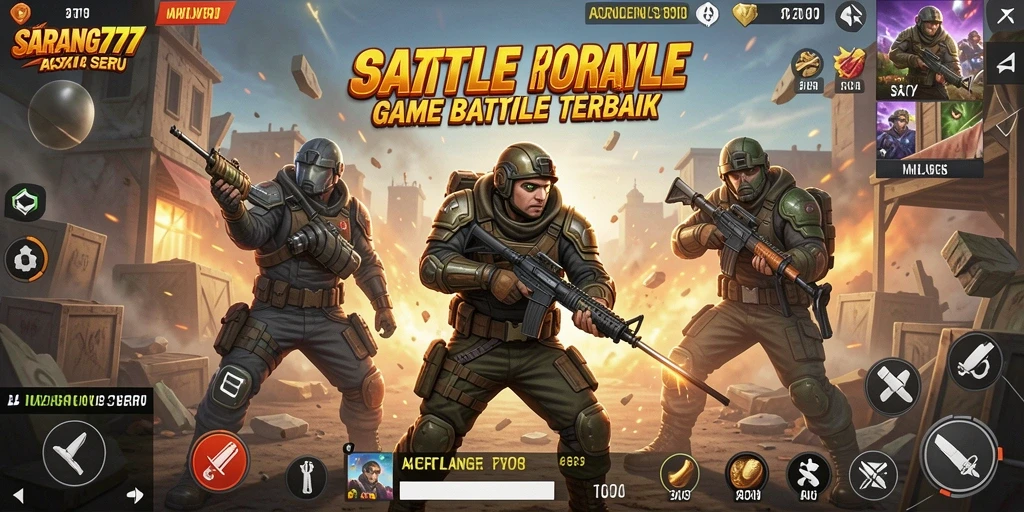 Screenshot utama SARANG777 menampilkan aksi seru dalam gameplay Battle Royale.
